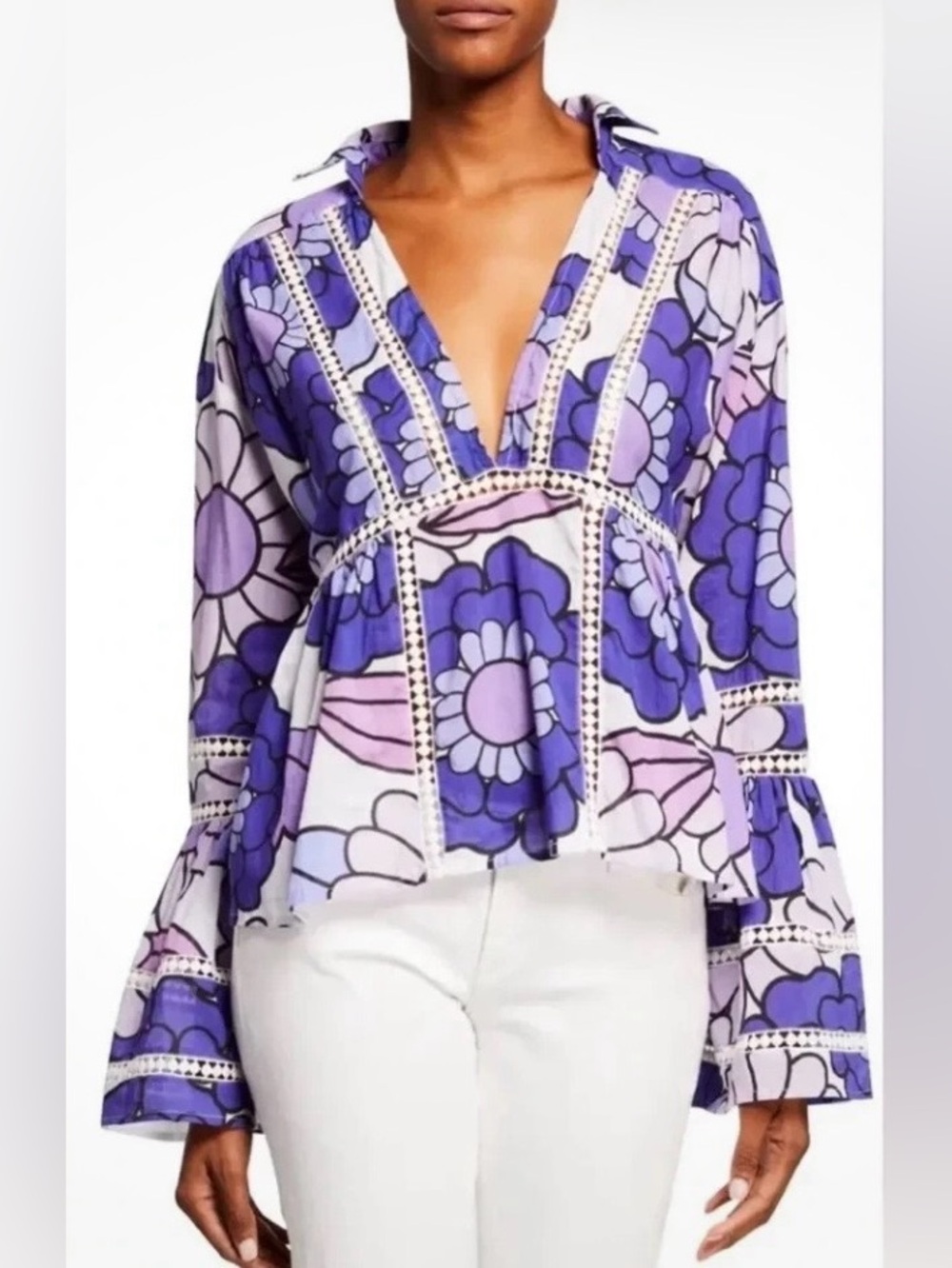 NWT Dodo Bar Or "Enid" Shirt 100% Cotton Long Bell Sleeves Lulu Purple M